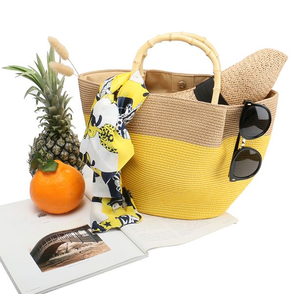 

large capacity solid color straw bag 2020 women handbag bohemian summer beach bags lady tote handmade rattan female travel purse