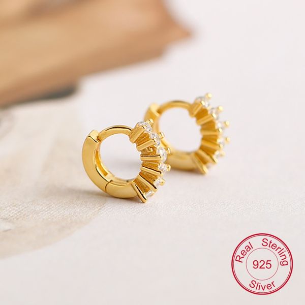 

hoop & huggie selling round micro inlaid zircon stud earrings s925 sterling silver personalized trend jewelry, Golden;silver