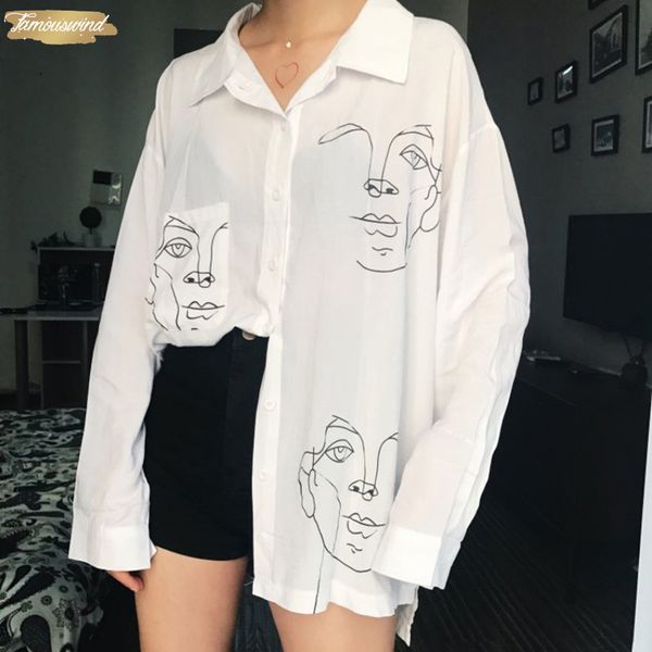 

унисекс рубашка face printed блуза женской лето осень рубашка женщина топы пары плюс размер рубашки горячей продажи, White