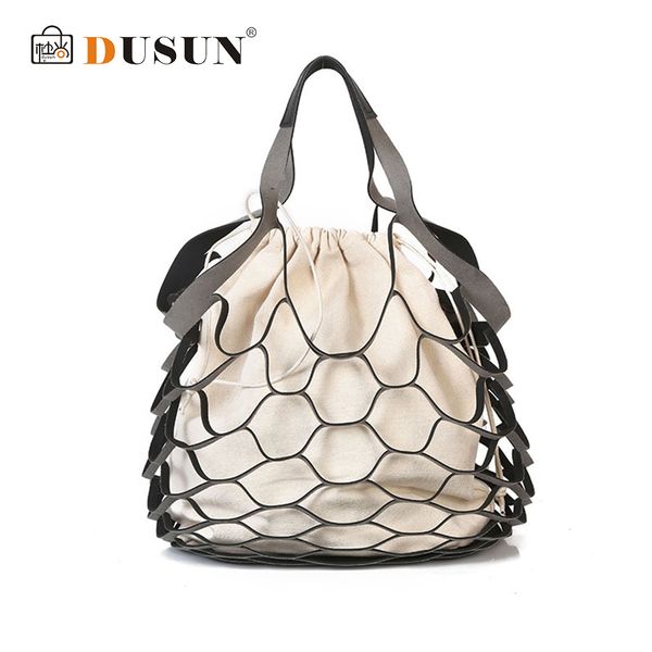 

dusun лето ведро мешок ручной выдалбливают сетки плечо сумка сумка старинные вязание большой емкости женщин пляжная сумка d19011204