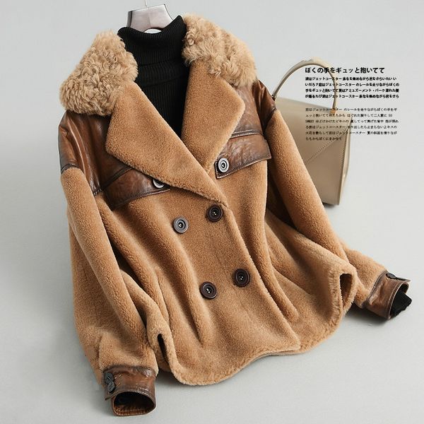 

women's real fur coat 100% wool jacket autumn winter coat clothes 2019 sheep shearling sheepskin korean vintage zt4071, Black