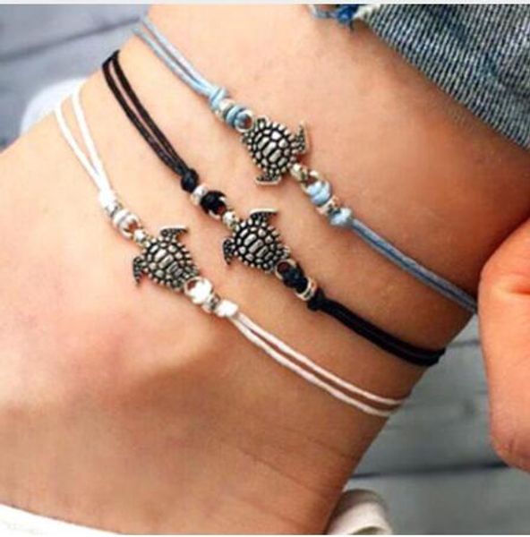 Acheter Ns37 Summer Beach Tortue En Forme De Charme Corde Corde Chaînes De Cheville Pour Les Femmes Cheville Bracelet Femme Sandales Sur La Jambe