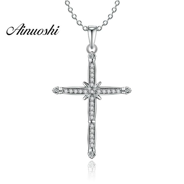 

ainuoshi luxury 925 sterling silver pendant necklace for women jesus christian cross long chain necklace wedding silver jewelry
