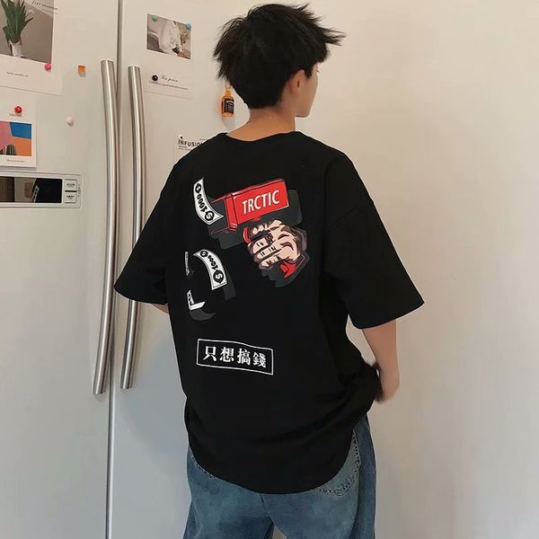 

2020 весна лето корейский стиль boy's loose-fit футболка ins super fire boy повседневная печатная круглый вырез с короткими рукавами популяр, White;black