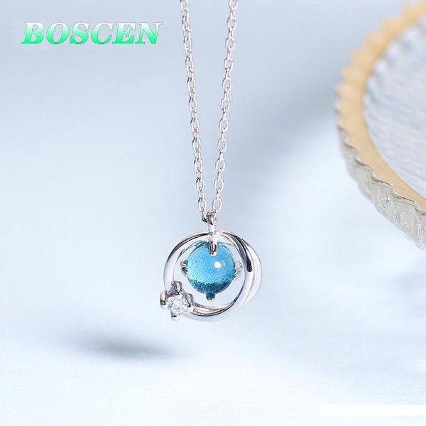 

boscen 925 стерлингового серебра ожерелье для женщин девушки день рождения подарок 2019 корейский голубая планета звездное небо кристалл опа, Silver
