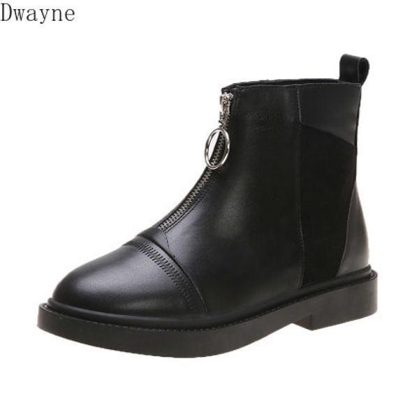 

short boots women 2020 new autumn single boots women's shoes british style women front zipper flat women's, Black