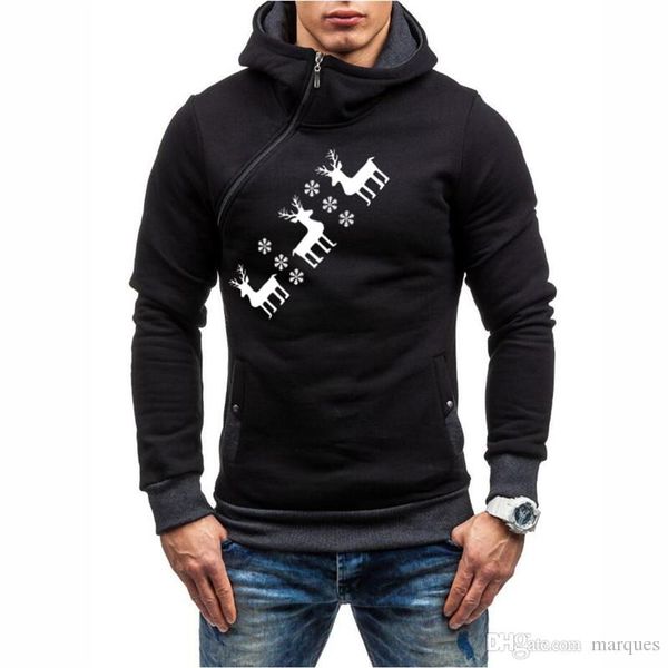 

рождество mens конструктора толстовка мода толстое zipper щитовое deer печать мужских толстовки повседневного самцы одежда, Black