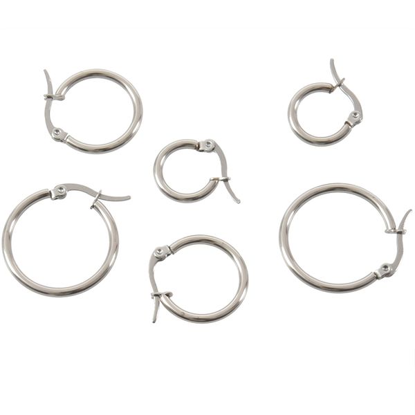 

3 pairs 15mm 20mm 25mm stainless steel hoop huggies earrings set woman silver, Golden;silver
