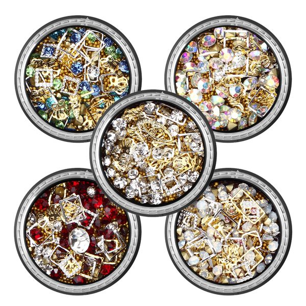 

rohwxy diy mixed color 3d nail art decorations rhinestones for nail wheel nails glitter crystals accessoires diamonds, Silver;gold