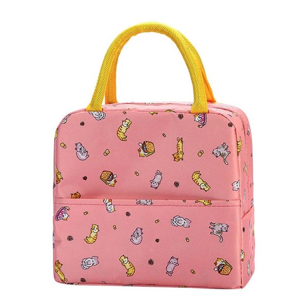 

12 style oxford waterproof lunch bag large capacity simple shoulder clutch bag outdoor picnic printing heat preservation, Blue;pink