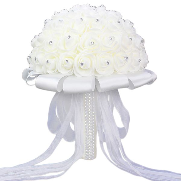 

горячая букет невесты шелк свадебные цветы пена цветы белая роза свадебный букет белый сатин романтические свадьбы