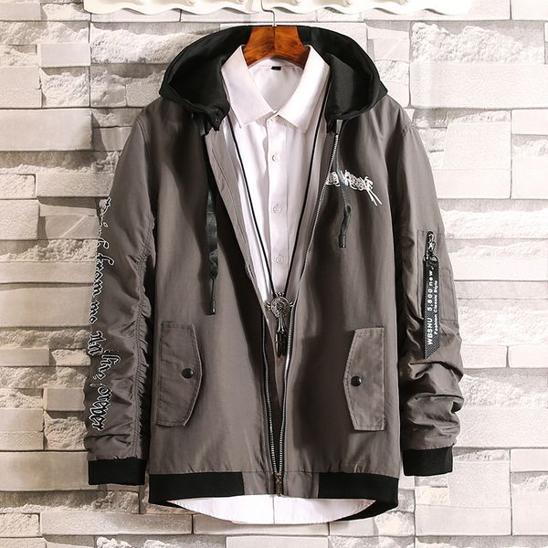 

2019 autumn new style men jacket korean-style large size removable shoulder contrast color cap coat casual men's wear, Black;brown