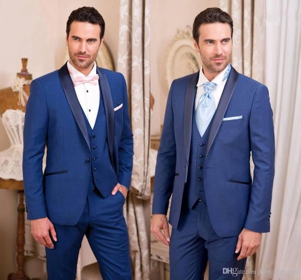 

classy handsome royal blue tuxedos slim fit mens wedding suits one button groom wear three pieces formal suit(jacket+pants+vest, Black;gray