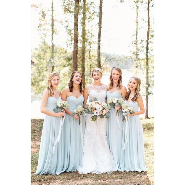 

2019 light sky blue bridesmaids dresses sweetheart a-line chiffon long country maid of honor gowns for weddings guests, White;pink