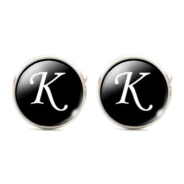 

1 pair business men cuff white on black letters male suits shirt silver plated glass cabochon wedding cuff accessory #918, Silver;golden