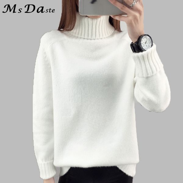 

autumn 2019 women sweaters pullovers knitted turtleneck sweater poncho female pull femme white beige green black gray brown, White;black