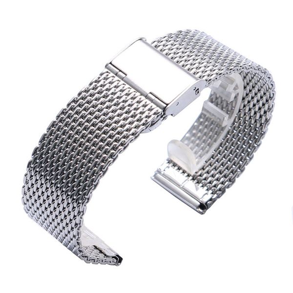 

20mm 22mm solid milanese mesh stainless steel strap with hook buckle classic polished silver watch band strap, Black;brown