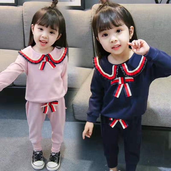 

new designer brand baby autumn clothes set kids boy girl long sleeve + pants 2 pcs suits fashion tracksuit outfits, White