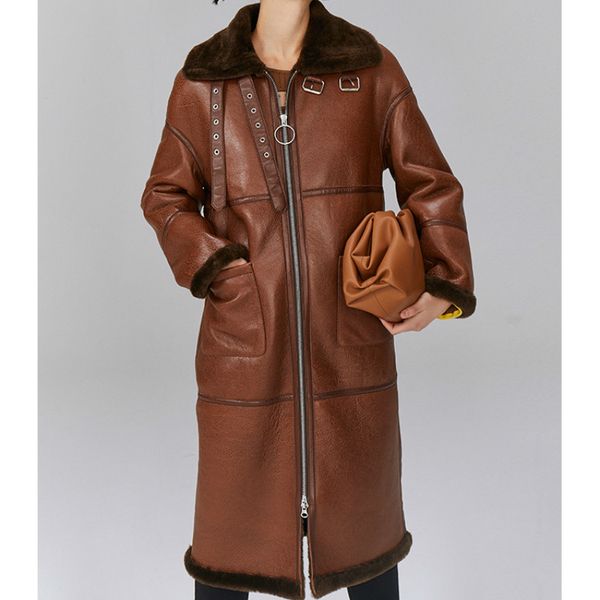 

natural real fur coat female genuine leather jacket women clothes 2020 korean vintage sheepskin coat double-faced fur t4496, Black
