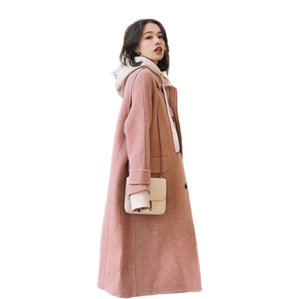 

2020 new winter korean style thick wool herringbone pattern casual loose oversized coat solid color windbreaker warm women coat, Black