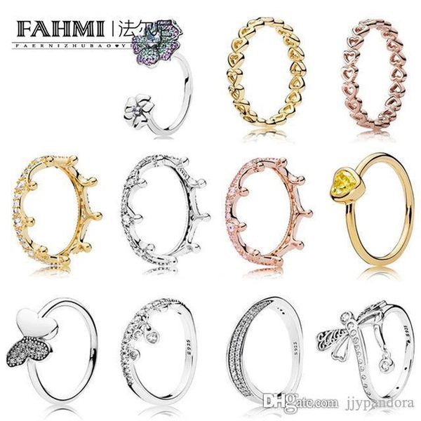 

wpennyi 100% 925 silver elegant wave butterfly shiny drops 18k gold magic crown women ring geometric line glorious blooms ring