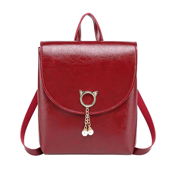 

2020 women oil wax leather solid mini backpack satchel rucksack shoulder fashion female solid luxury pearl school bag