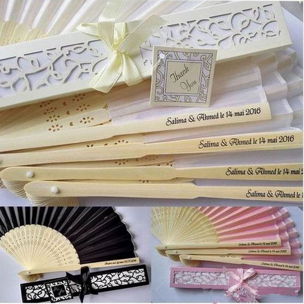 

100 pcs personalized wedding favors and gifts for guest silk fan cloth wedding decoration hand folding fans 2020, White