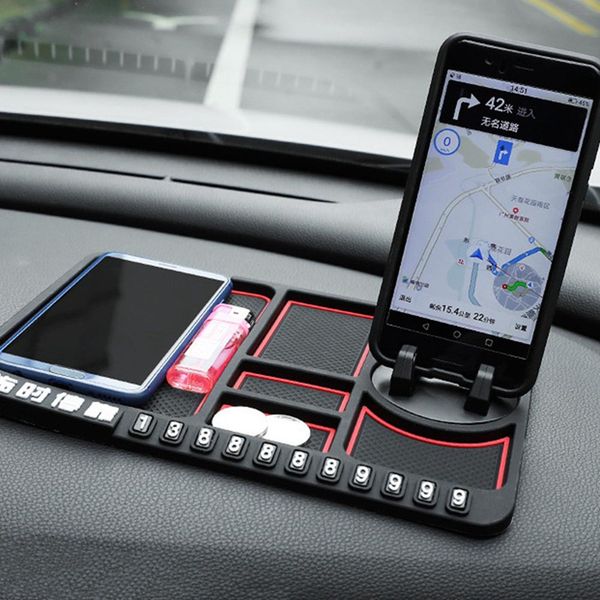 

multifunctional car anti-slip mat phone holder temporary parking number sign panel storage pad