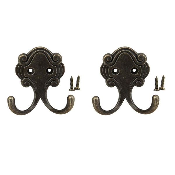 

retro zinc alloy double prongs clothes coat robe purse bag hat hook hanger antique bronze 23mm*53mm*55mm