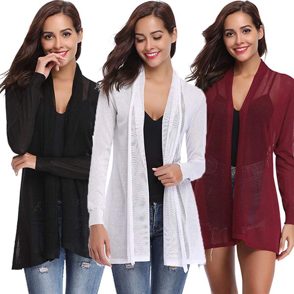 

hirigin 2019 women open cardigan see through sweater jacket coat loose long sleeve jacket coat mesh fall autunm style, Black;brown