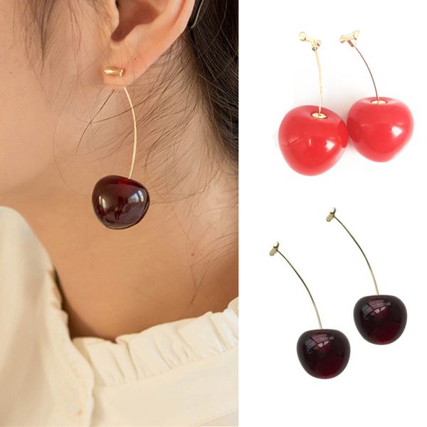 

new fashion red cherry gold drop earring sweet fruit long crystal earrings for women lady gift jewelry tassel dangle accessories, Silver
