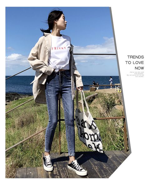 

dark blue female tight elastic cultivate one's morality show thin flares
