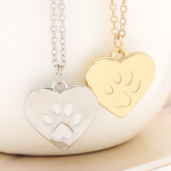 Donne Dog Paw Pendant Collana a forma di cuore Forma di moda Personalità Semplice lega Amore Collana Gold Argento Colore Colore Colore Catena Gioielli Accessori