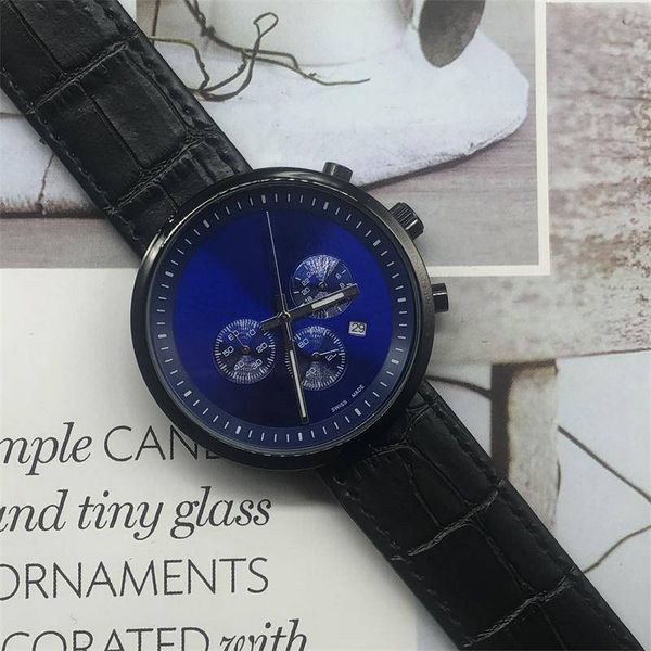 

style men's watch fashion trend belt three eyes multi-function timing student quartz watch men's watch, Slivery;brown