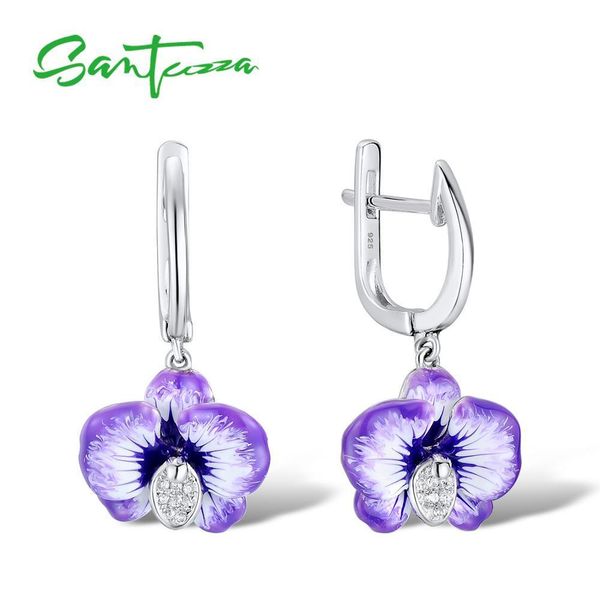 

santuzza silver earrings for women 925 sterling silver purple flower dangle earrings cubic zirconia brincos chic jewelry enamel t190627
