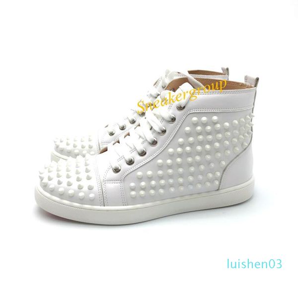 

r men women red bottom party genuine leather glittery bottom studded spikes flats shoes fashion luxury casual shoes l03, Black