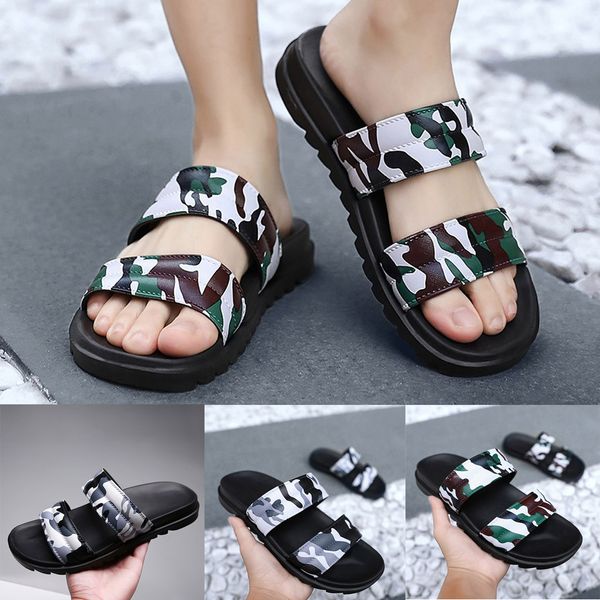 

#5 men's slippers pu men shoes men summer beach flip flops camouflage shoes sandals male slipper flat shoes 2019, Black