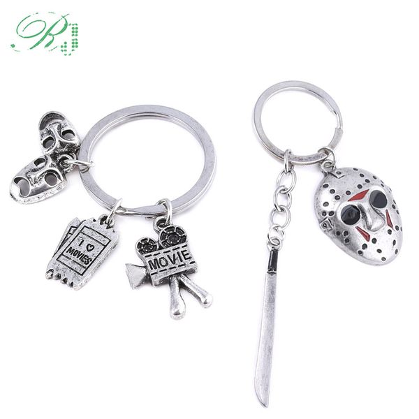 

rj friday the 13th keychain stephen king's it pennywise figure pin fashion i love movies movie projector keyring jewelry, Silver