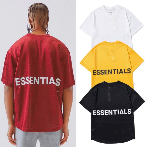 

fear of god mesh t-shirt essentials short sleeve v-neck sport tees est hip hop streetwear men women loose, White;black