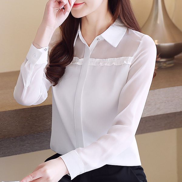 

fashion woman blouses 2020 long sleeve blouse women turn down collar office white chiffon blouse womens and blouses c493