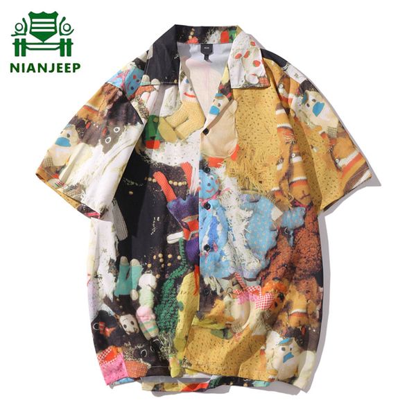 

printed short sleeve shirt men casual streetwear 2020 hawaii beach oversize women fashion harajuku hip hop men's fashion shirts, White;black