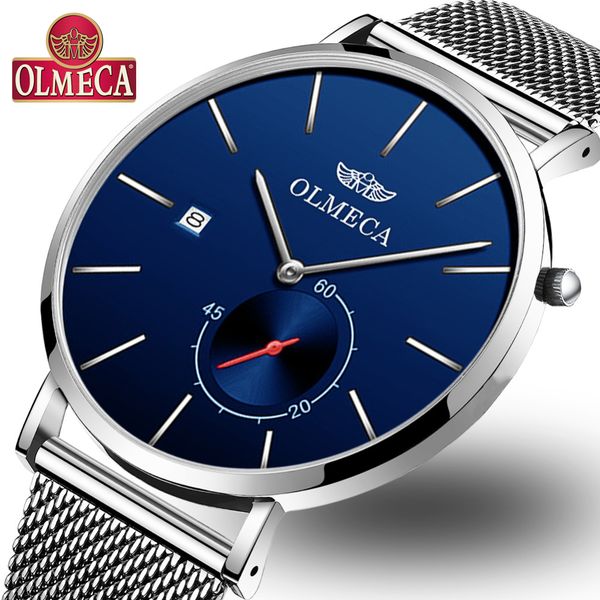 

olmeca 3atm waterproof simple fashion men's watches classic business relogio masculino quartz wrist watches alloy mesh band, Slivery;brown