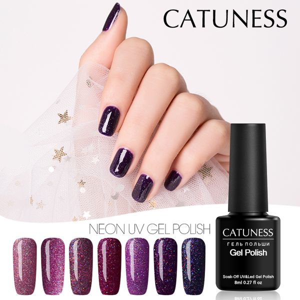

catuness neon semi permanent gel manicure primer coat glitter nail art nail polish varnish gel polish uv color, Red;pink
