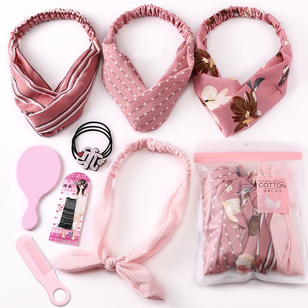 

hair accessories 7/8pcs baby headbands turban multipurpose elastic rubber band hairpins barrette set with mirror comb girls, Slivery;white