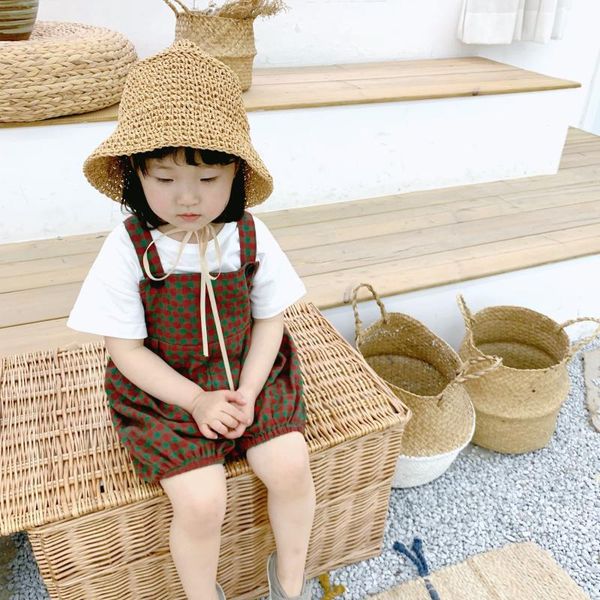 

kids jumpsuit korean fashion plaid shorts toddler girls overalls boys shorts 2 3 4 5 6 years baby jumpsuits kids pants, Blue