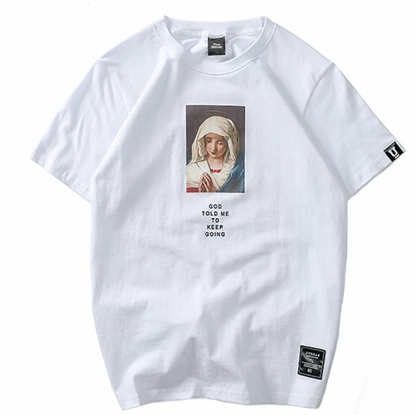 

sifan летние мужские футболки virgin mary printed повседневная футболка с коротким рукавом хлопок хип-хоп топы tee мода уличная футболка нов, White;black