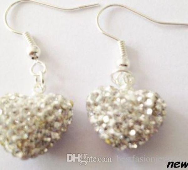 

wedding gift mix colors white disco ball beads clay heart drop dangle goodl crystal earrings stud women i3535 d94, Silver