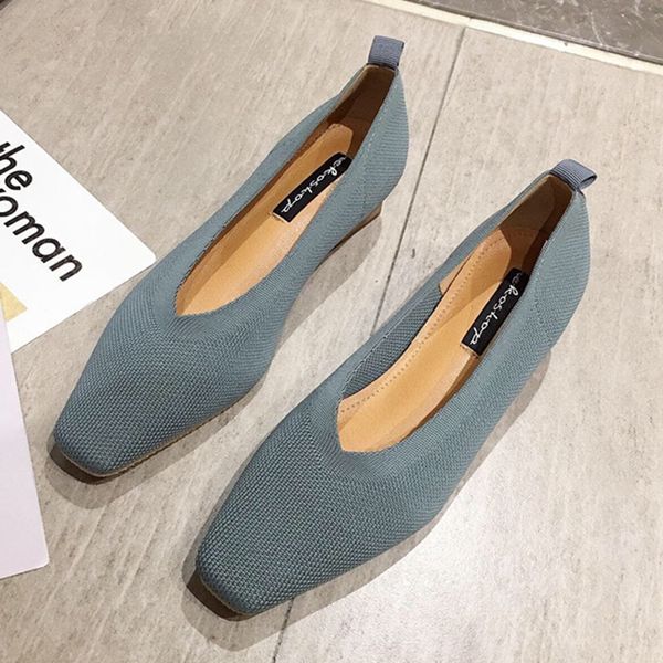 

new spring elegant women 2020 green blue black low heels knitting pumps female square toe stretch fabric high heels party shoes