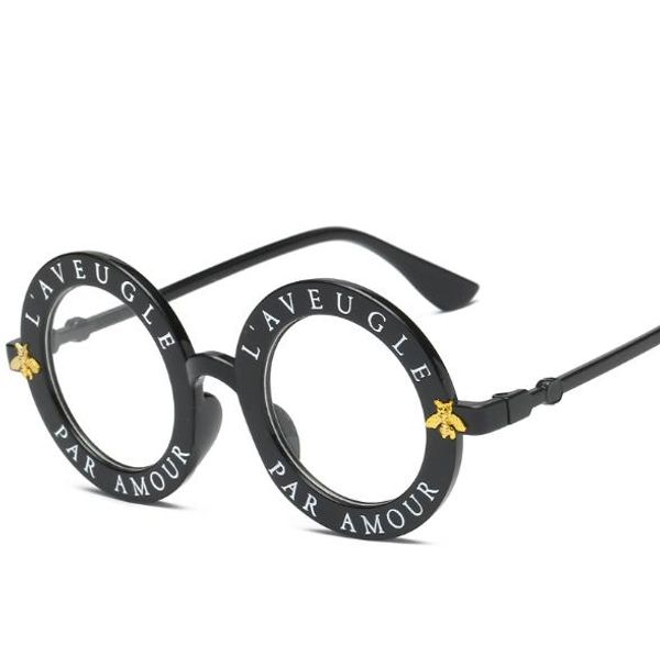 

wholesale-round sunglasses english letters little bee sun glasses men women brand glasses designer fashion male female ing, White;black