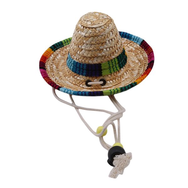 

dog apparel straw sombrero mexican hat pet adjustable buckle multicolor cat